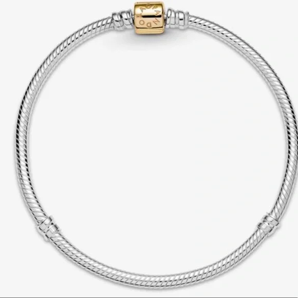 Authentic Pandora Moments Two-tone Barrel Clasp Snake Chain Bracelet - FIRM - Picture 7 of 15